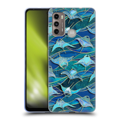 Micklyn Le Feuvre Flora And Fauna Patchwork Manta Rays in Blue Soft Gel Case for Motorola Moto G60 / Moto G40 Fusion