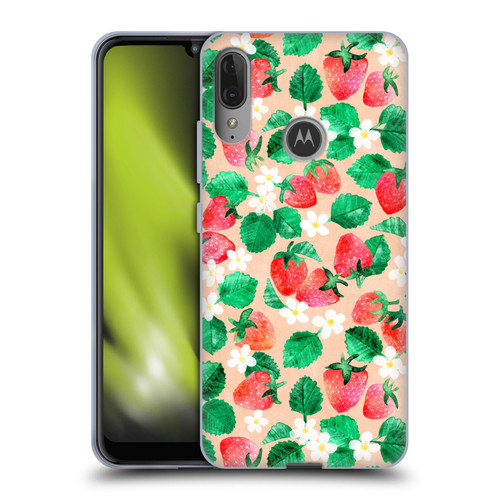 Micklyn Le Feuvre Flora And Fauna Strawberry Watercolor in Peach Soft Gel Case for Motorola Moto E6 Plus