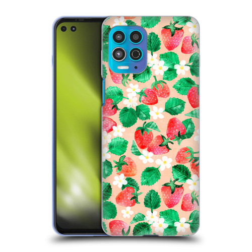 Micklyn Le Feuvre Flora And Fauna Strawberry Watercolor in Peach Soft Gel Case for Motorola Moto G100