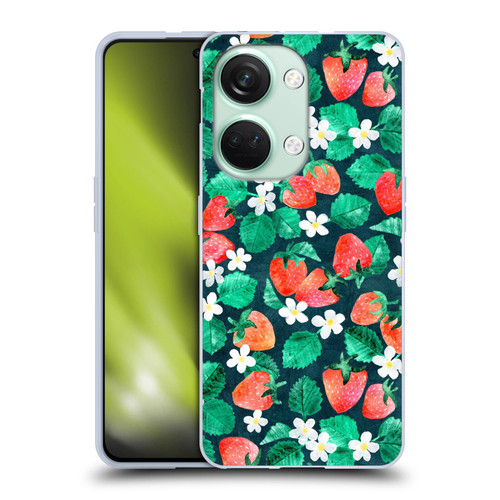 Micklyn Le Feuvre Flora And Fauna Strawberry Watercolor in Blue Soft Gel Case for OnePlus Nord 3 5G