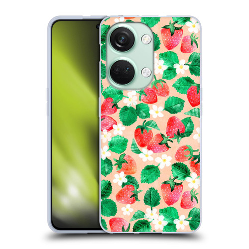 Micklyn Le Feuvre Flora And Fauna Strawberry Watercolor in Peach Soft Gel Case for OnePlus Nord 3 5G