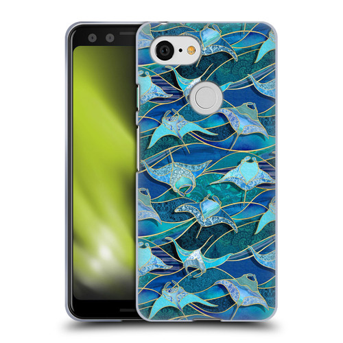 Micklyn Le Feuvre Flora And Fauna Patchwork Manta Rays in Blue Soft Gel Case for Google Pixel 3
