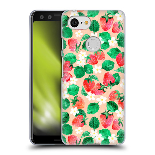 Micklyn Le Feuvre Flora And Fauna Strawberry Watercolor in Peach Soft Gel Case for Google Pixel 3