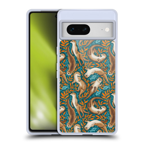 Micklyn Le Feuvre Flora And Fauna Swimming Otters in Teal Orange Soft Gel Case for Google Pixel 7