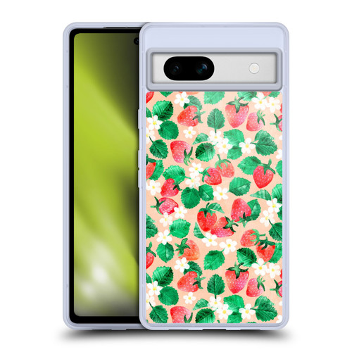 Micklyn Le Feuvre Flora And Fauna Strawberry Watercolor in Peach Soft Gel Case for Google Pixel 7a