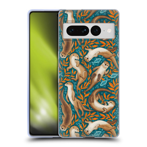 Micklyn Le Feuvre Flora And Fauna Swimming Otters in Teal Orange Soft Gel Case for Google Pixel 7 Pro