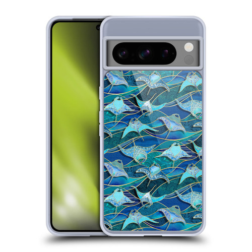 Micklyn Le Feuvre Flora And Fauna Patchwork Manta Rays in Blue Soft Gel Case for Google Pixel 8 Pro