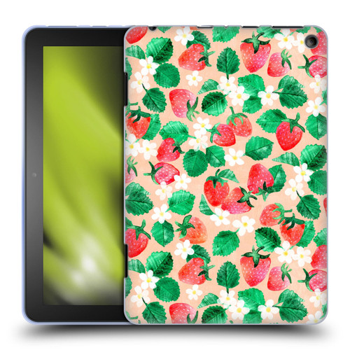 Micklyn Le Feuvre Flora And Fauna Strawberry Watercolor in Peach Soft Gel Case for Amazon Fire HD 8/Fire HD 8 Plus 2020