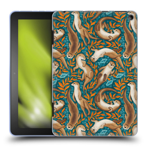 Micklyn Le Feuvre Flora And Fauna Swimming Otters in Teal Orange Soft Gel Case for Amazon Fire HD 8/Fire HD 8 Plus 2020