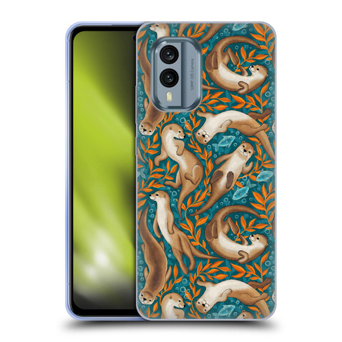 Micklyn Le Feuvre Flora And Fauna Swimming Otters in Teal Orange Soft Gel Case for Nokia X30