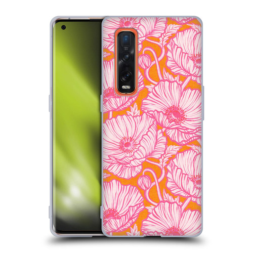 Micklyn Le Feuvre Flora And Fauna Hot Pink Orange Poppy Floral Soft Gel Case for OPPO Find X2 Pro 5G