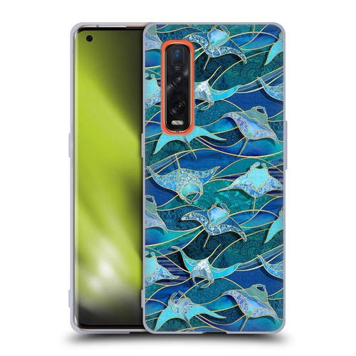 Micklyn Le Feuvre Flora And Fauna Patchwork Manta Rays in Blue Soft Gel Case for OPPO Find X2 Pro 5G