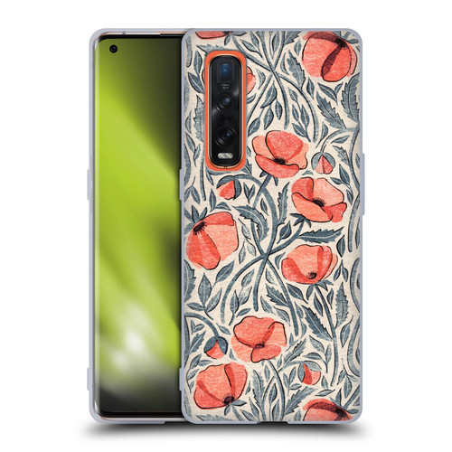 Micklyn Le Feuvre Flora And Fauna Peachy Coral Scattered Poppies Soft Gel Case for OPPO Find X2 Pro 5G