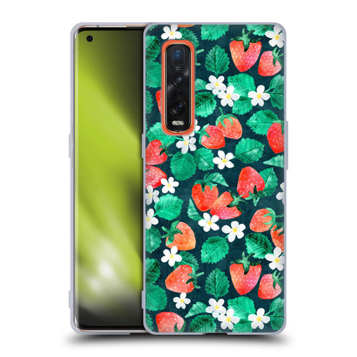 Micklyn Le Feuvre Flora And Fauna Strawberry Watercolor in Blue Soft Gel Case for OPPO Find X2 Pro 5G