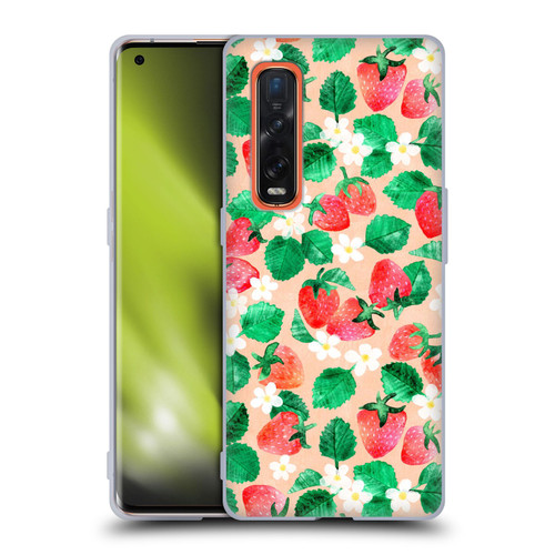 Micklyn Le Feuvre Flora And Fauna Strawberry Watercolor in Peach Soft Gel Case for OPPO Find X2 Pro 5G