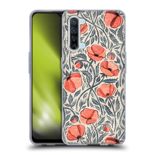 Micklyn Le Feuvre Flora And Fauna Peachy Coral Scattered Poppies Soft Gel Case for OPPO Find X2 Lite 5G
