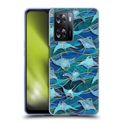 Micklyn Le Feuvre Flora And Fauna Patchwork Manta Rays in Blue Soft Gel Case for OPPO A57s