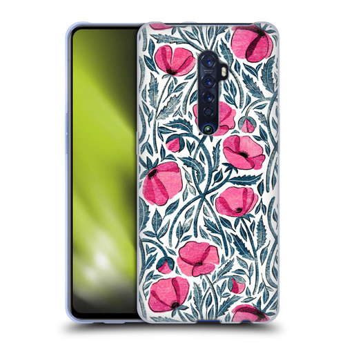 Micklyn Le Feuvre Flora And Fauna Hot Pink Block Print Poppies Soft Gel Case for OPPO Reno 2