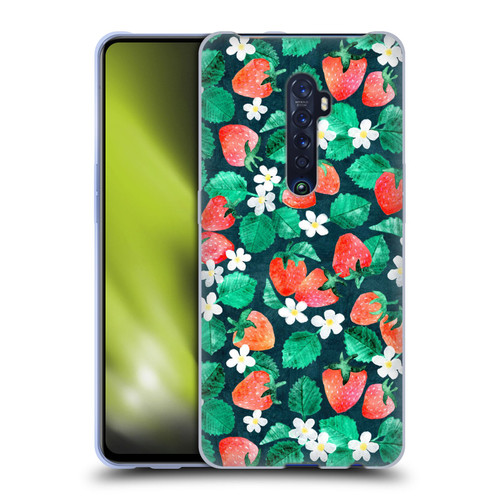 Micklyn Le Feuvre Flora And Fauna Strawberry Watercolor in Blue Soft Gel Case for OPPO Reno 2