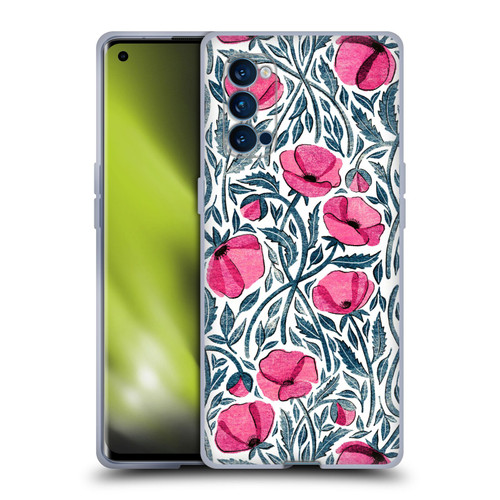 Micklyn Le Feuvre Flora And Fauna Hot Pink Block Print Poppies Soft Gel Case for OPPO Reno 4 Pro 5G