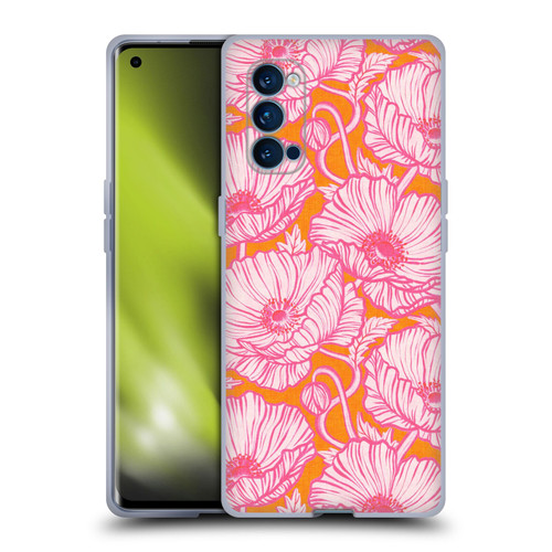 Micklyn Le Feuvre Flora And Fauna Hot Pink Orange Poppy Floral Soft Gel Case for OPPO Reno 4 Pro 5G