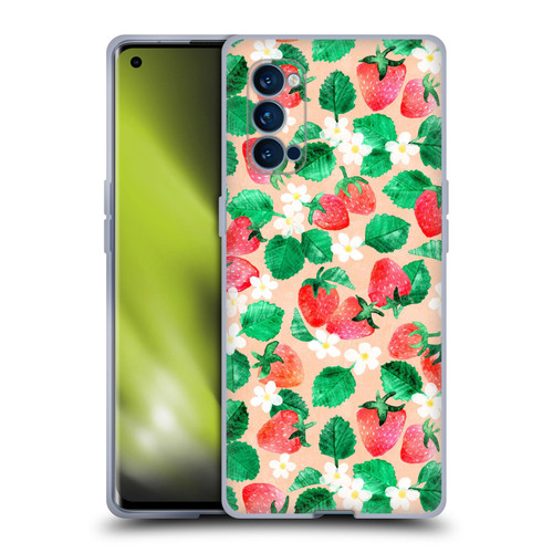 Micklyn Le Feuvre Flora And Fauna Strawberry Watercolor in Peach Soft Gel Case for OPPO Reno 4 Pro 5G