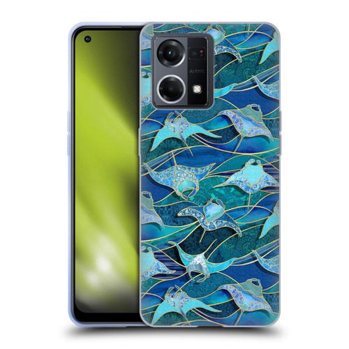 Micklyn Le Feuvre Flora And Fauna Patchwork Manta Rays in Blue Soft Gel Case for OPPO Reno8 4G