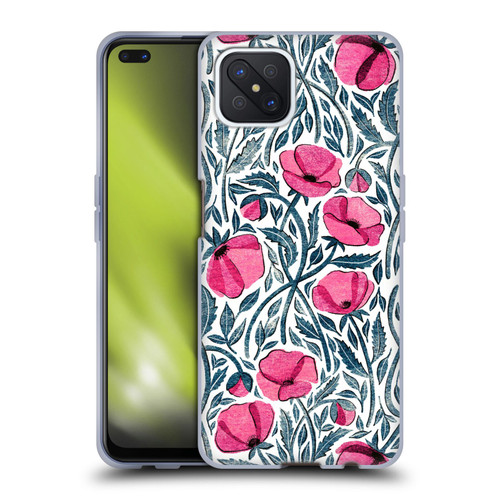 Micklyn Le Feuvre Flora And Fauna Hot Pink Block Print Poppies Soft Gel Case for OPPO Reno4 Z 5G