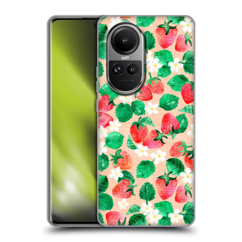 Micklyn Le Feuvre Flora And Fauna Strawberry Watercolor in Peach Soft Gel Case for OPPO Reno10 5G / Reno10 Pro 5G