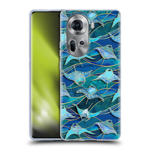 Micklyn Le Feuvre Flora And Fauna Patchwork Manta Rays in Blue Soft Gel Case for OPPO Reno11