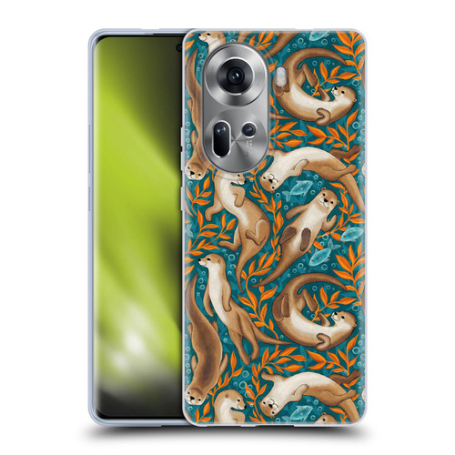 Micklyn Le Feuvre Flora And Fauna Swimming Otters in Teal Orange Soft Gel Case for OPPO Reno11