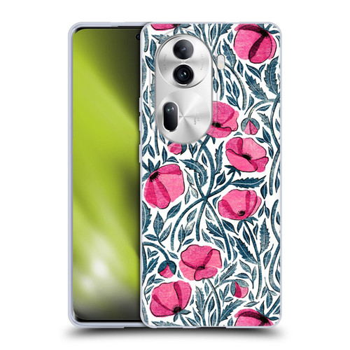 Micklyn Le Feuvre Flora And Fauna Hot Pink Block Print Poppies Soft Gel Case for OPPO Reno11 Pro