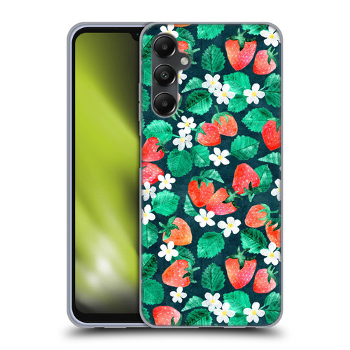 Micklyn Le Feuvre Flora And Fauna Strawberry Watercolor in Blue Soft Gel Case for Samsung Galaxy A05s