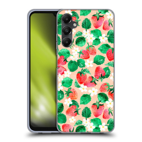 Micklyn Le Feuvre Flora And Fauna Strawberry Watercolor in Peach Soft Gel Case for Samsung Galaxy A05s