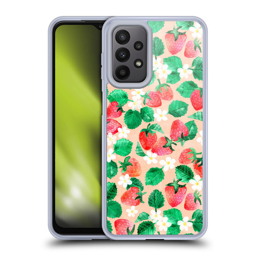 Micklyn Le Feuvre Flora And Fauna Strawberry Watercolor in Peach Soft Gel Case for Samsung Galaxy A23 / 5G (2022)