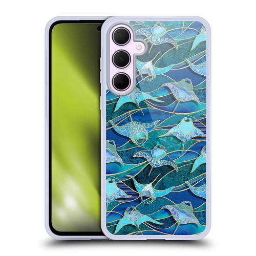 Micklyn Le Feuvre Flora And Fauna Patchwork Manta Rays in Blue Soft Gel Case for Samsung Galaxy A35 5G