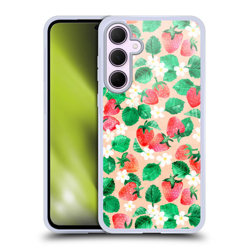 Micklyn Le Feuvre Flora And Fauna Strawberry Watercolor in Peach Soft Gel Case for Samsung Galaxy A35 5G