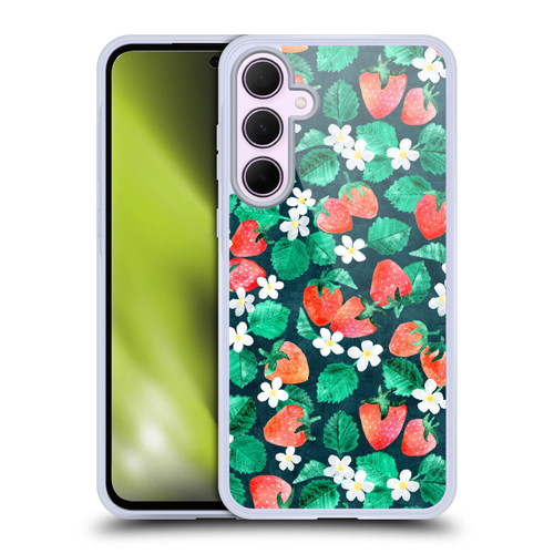 Micklyn Le Feuvre Flora And Fauna Strawberry Watercolor in Blue Soft Gel Case for Samsung Galaxy A35 5G