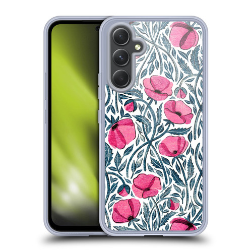 Micklyn Le Feuvre Flora And Fauna Hot Pink Block Print Poppies Soft Gel Case for Samsung Galaxy A54 5G