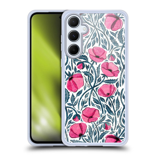 Micklyn Le Feuvre Flora And Fauna Hot Pink Block Print Poppies Soft Gel Case for Samsung Galaxy A55 5G