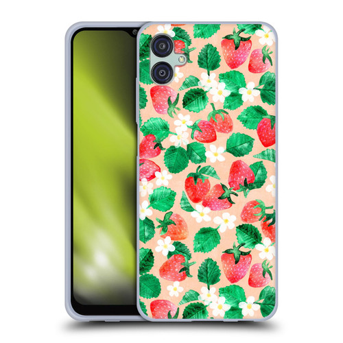 Micklyn Le Feuvre Flora And Fauna Strawberry Watercolor in Peach Soft Gel Case for Samsung Galaxy M04 5G / A04e
