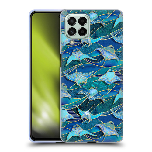 Micklyn Le Feuvre Flora And Fauna Patchwork Manta Rays in Blue Soft Gel Case for Samsung Galaxy M53 (2022)