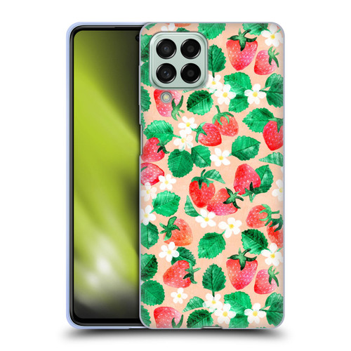 Micklyn Le Feuvre Flora And Fauna Strawberry Watercolor in Peach Soft Gel Case for Samsung Galaxy M53 (2022)