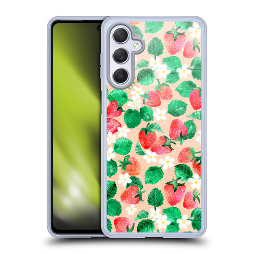 Micklyn Le Feuvre Flora And Fauna Strawberry Watercolor in Peach Soft Gel Case for Samsung Galaxy M54 5G