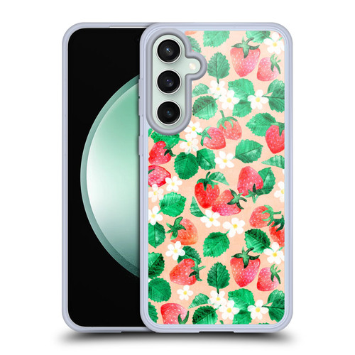 Micklyn Le Feuvre Flora And Fauna Strawberry Watercolor in Peach Soft Gel Case for Samsung Galaxy S23 FE 5G