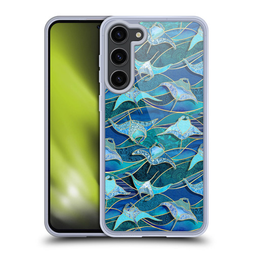 Micklyn Le Feuvre Flora And Fauna Patchwork Manta Rays in Blue Soft Gel Case for Samsung Galaxy S23+ 5G