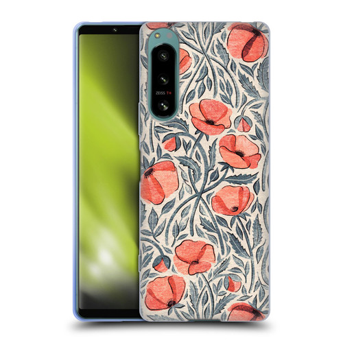 Micklyn Le Feuvre Flora And Fauna Peachy Coral Scattered Poppies Soft Gel Case for Sony Xperia 5 IV