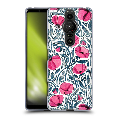 Micklyn Le Feuvre Flora And Fauna Hot Pink Block Print Poppies Soft Gel Case for Sony Xperia Pro-I