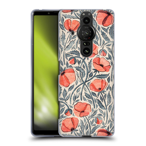 Micklyn Le Feuvre Flora And Fauna Peachy Coral Scattered Poppies Soft Gel Case for Sony Xperia Pro-I