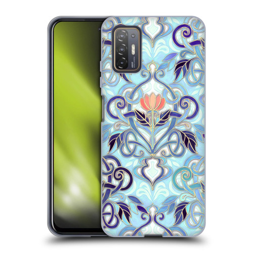 Micklyn Le Feuvre Patterns 2 Indigo Blue Art Nouveau With Peach Flowers Soft Gel Case for HTC Desire 21 Pro 5G